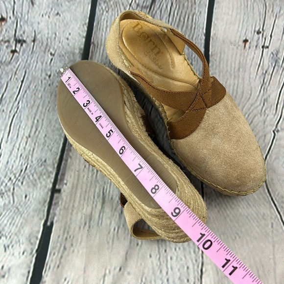 BORN DRILLES MEADE Tan Suede Leather Closed Toe Sling Back Espadrille Wedges - Picture 9 of 17